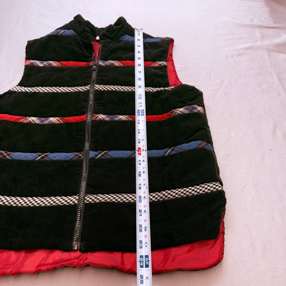VTG Susan Bristol S Black Corduroy Puffer Vest Plaid Gingham Trim folk‎ holiday - Picture 10 of 10